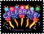 Neon Celebrate Forever Stamps