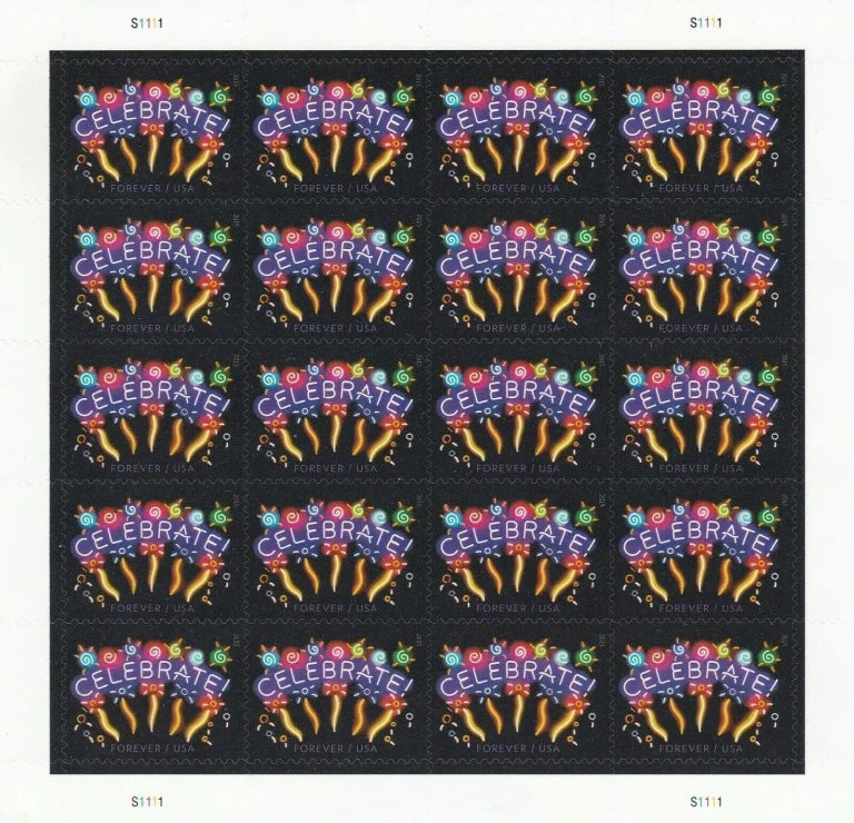 Neon Celebrate Forever Stamps