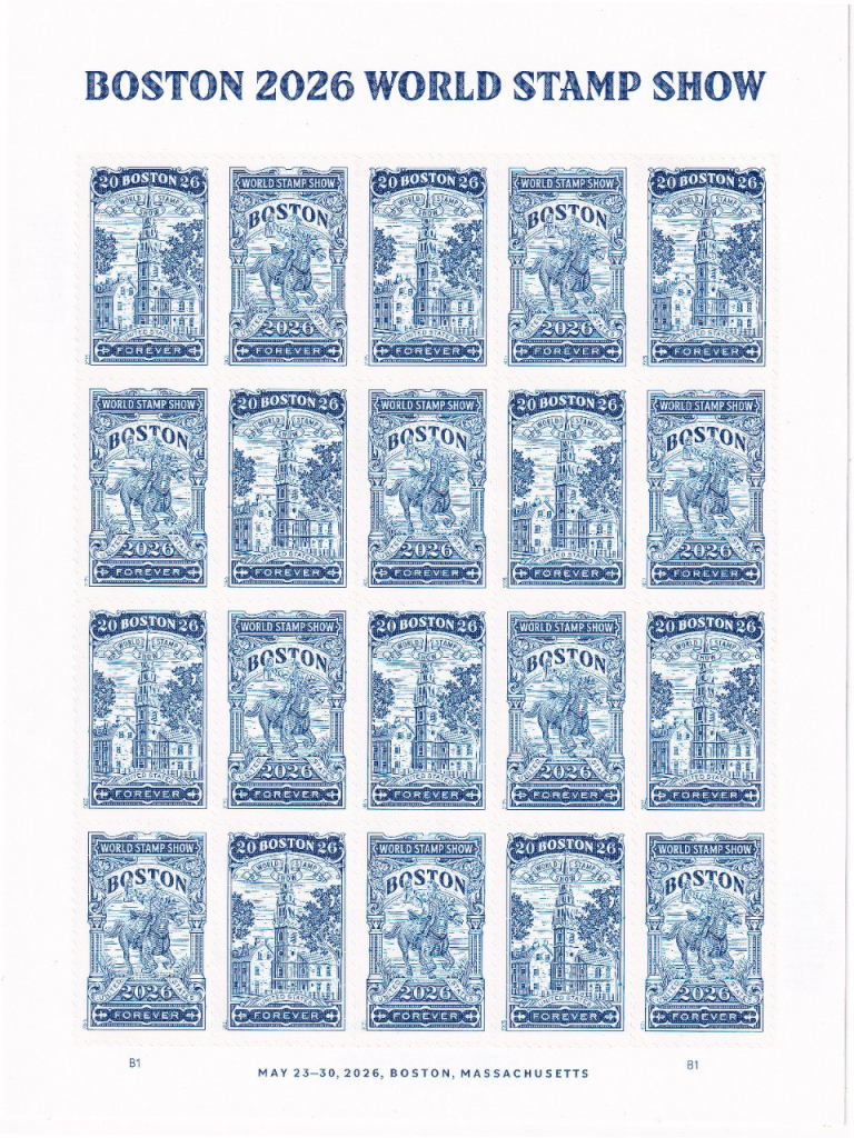 2025 Boston 2026 World Stamp Show Forever Stamps – 100 Stamps