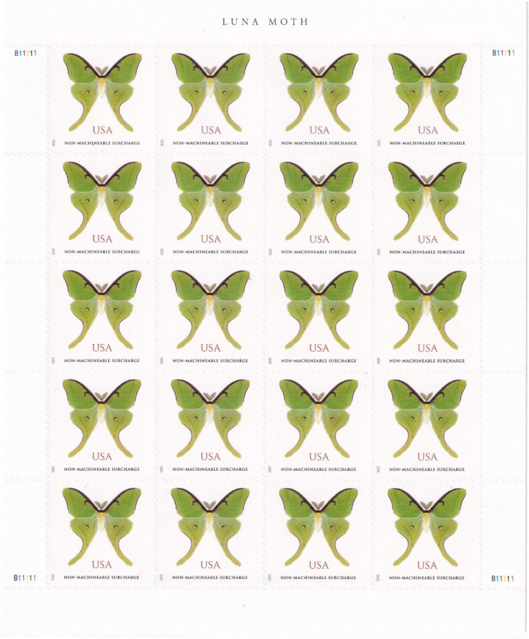 2025 Luna Moth $1.27 Non-Machinable Stamps – 100 Stamps